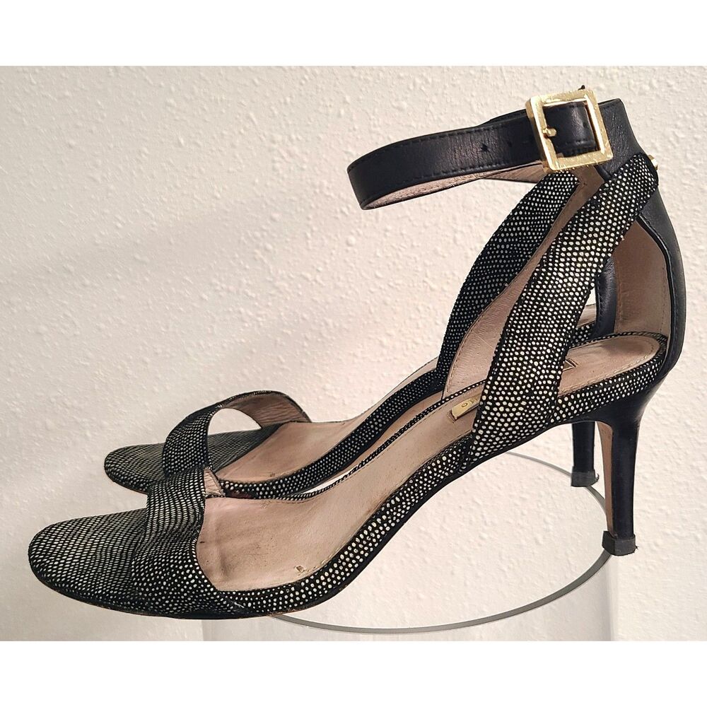Louise Et Cie Strappy Black Silver Open Toe Sandals Heels US 7.5 Ankle Strap - Picture 2 of 7
